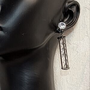 Vintage 80's Silver Crystals Cage Piercing Dangle Earrings